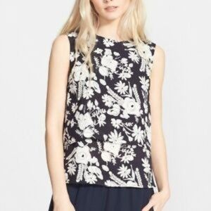 Theory Navy Blue Floral Layered Back Blouse